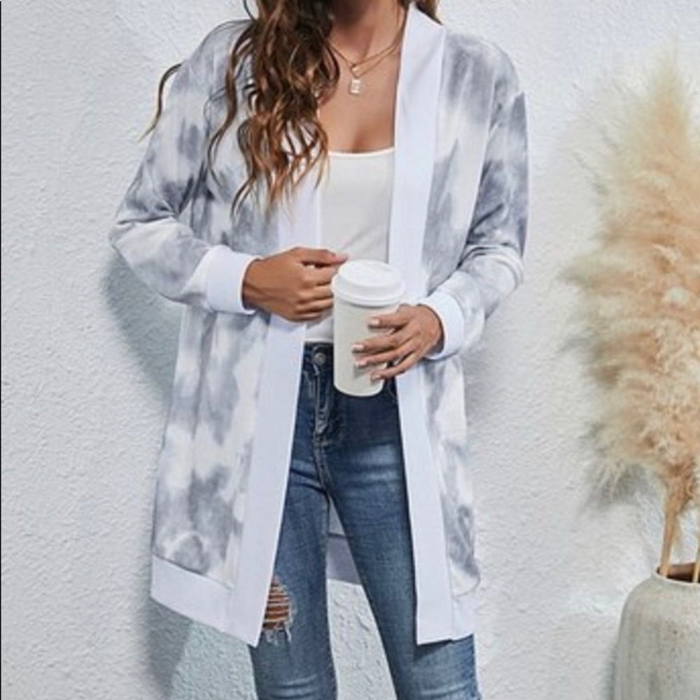 Blue & White Tie Dye Open Cardigan #0746